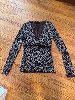 Vintage Morgan de Toi Y2K Sheer Floral Mesh Wrap Top Whimsygoth Small